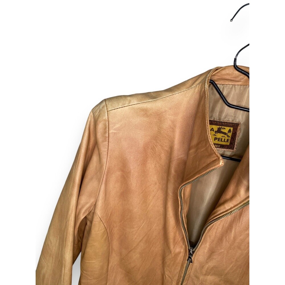 Vera Pelle Full Front zip jacket made in italy light brown Size 46 - Picture 5 of 10